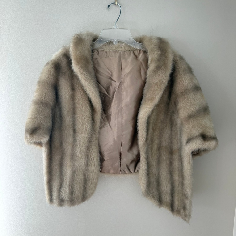 Regina Glenara by Glenoit Vintage Faux Fur Stole Wrap Tan Brown Striped USA